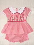 Red Pinstripe Smocked Two Piece Set