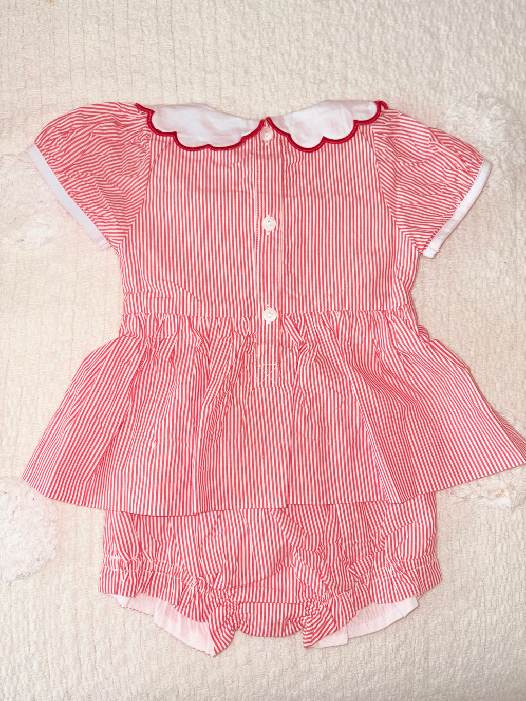 Red Pinstripe Smocked Two Piece Set