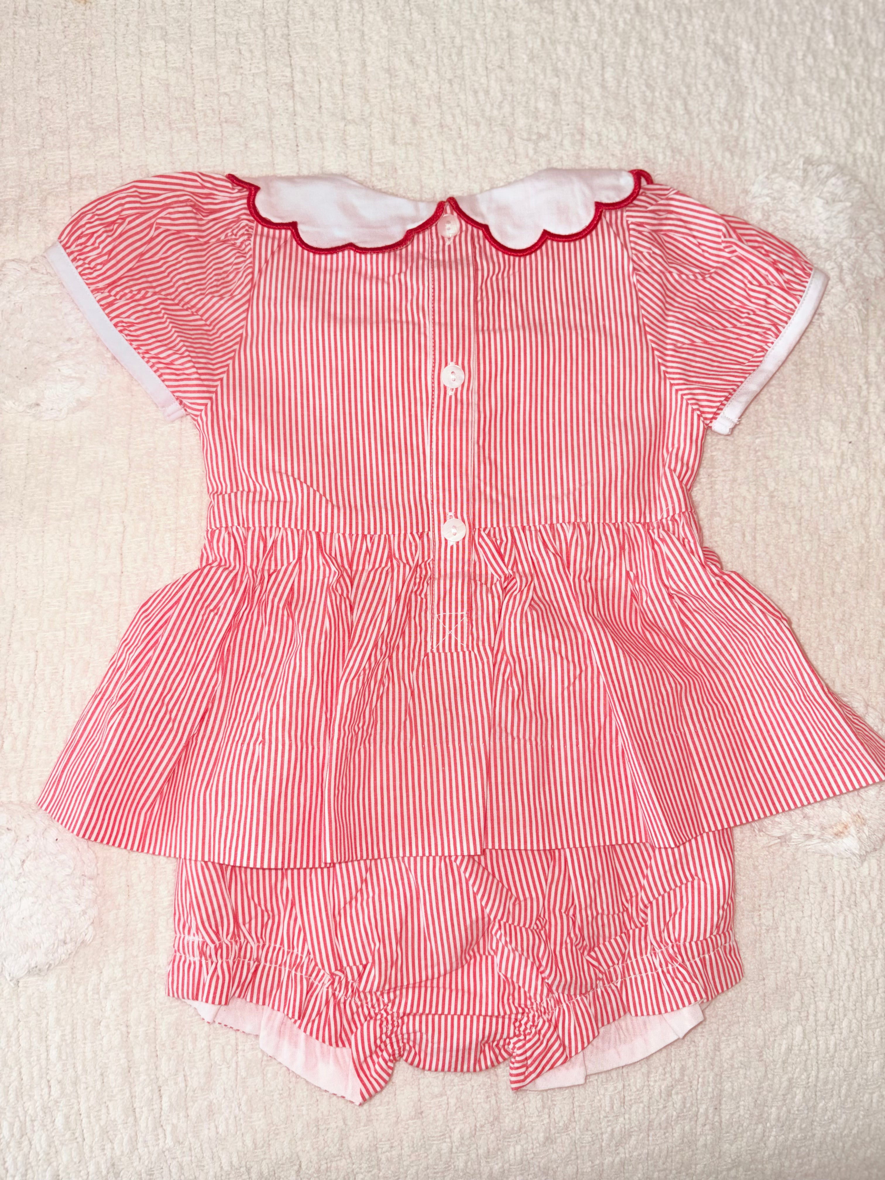 Red Pinstripe Smocked Two Piece Set