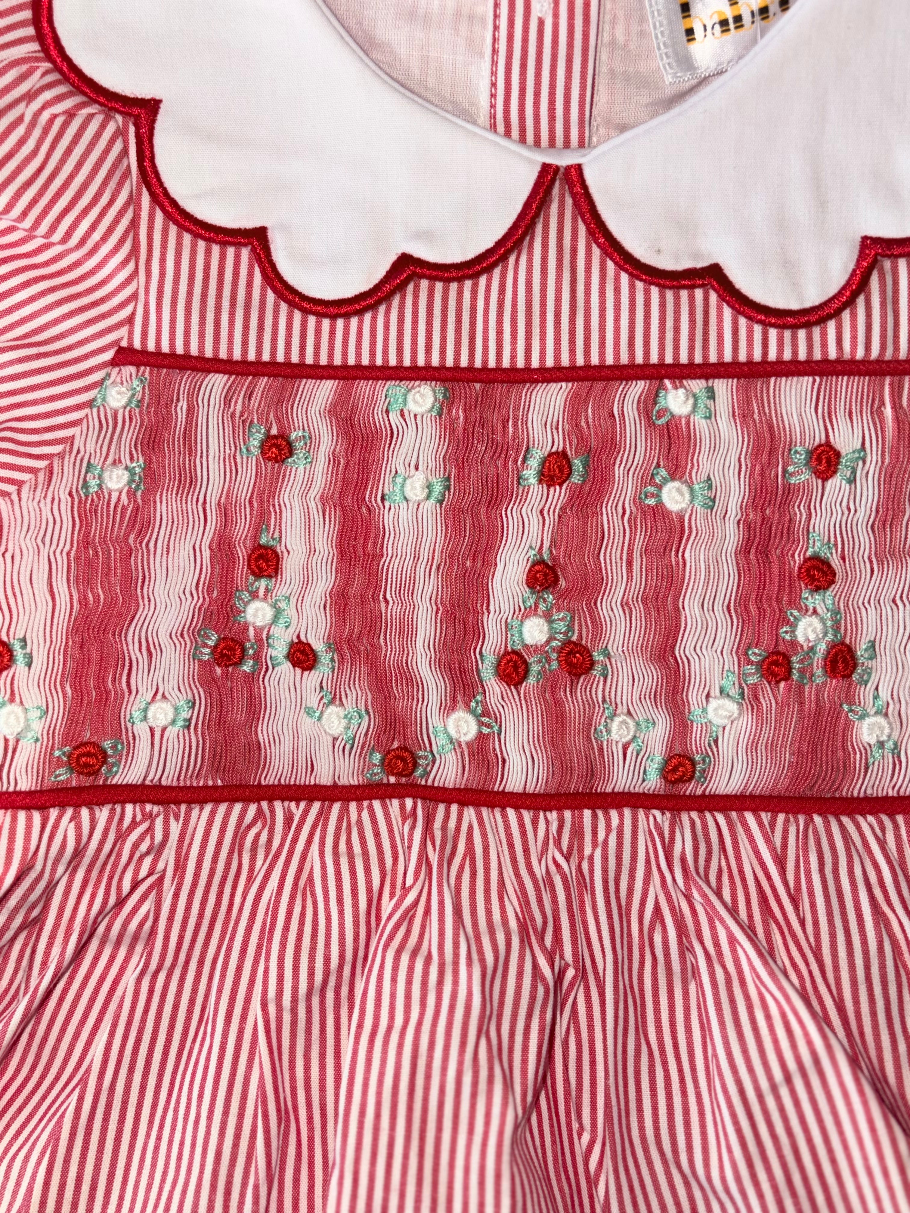 Red Pinstripe Smocked Two Piece Set